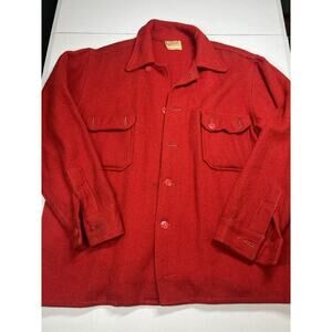 Vintage 40s Mens North Country Wool Double Pocket Button Shirt Jacket Red USA